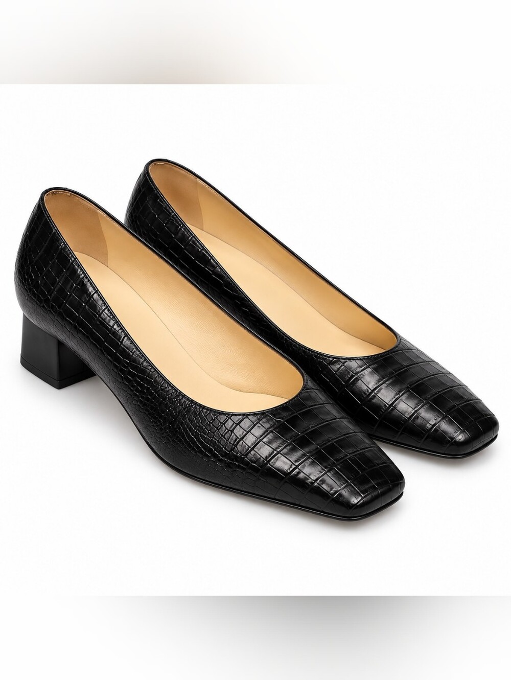 Vintage Salvatore Ferragamo Black Croc Embossed Pumps 8.5 C Italian